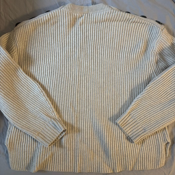 Grey Wool Ribbed Sweater with Black Button Accents - Picture 2 of 3